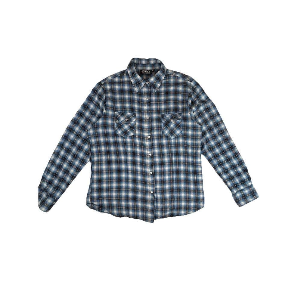 Outback Trading Co. Shirt Western Pearl Snap plaid flannel Work Womens Sz XL